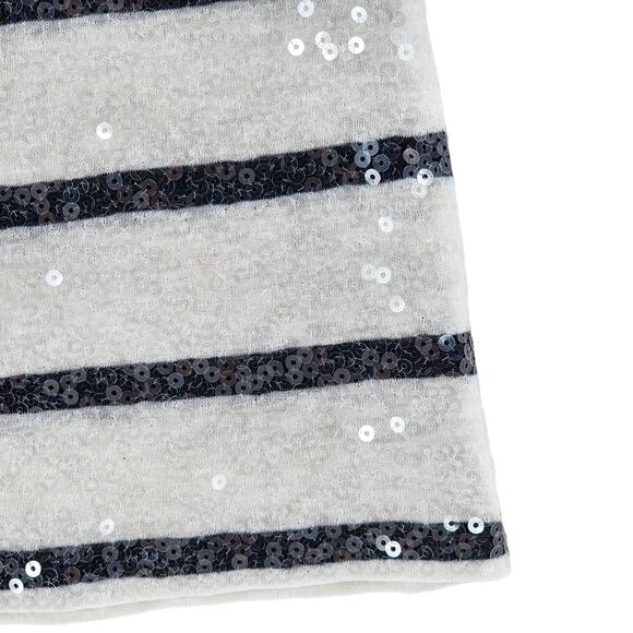 Express Sequin Women's Blouse Knit White Navy Stripe Short Sleeve Top Medium - Picture 4 of 8